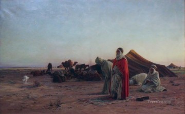 ユージーン・ジラルデ Painting - 砂漠の祈り ウジェーヌ・ジラルデ 東洋学者